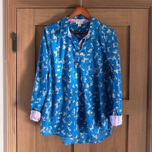 Sundance Newcastle Blue Floral Button Down Blouse Top Cotton Women’s size Large